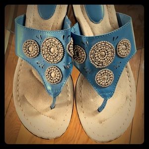 Blue medallion leather sandals 🦋
